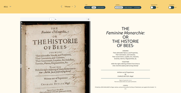 A screenshot showing the side by side view of edition and facsimile