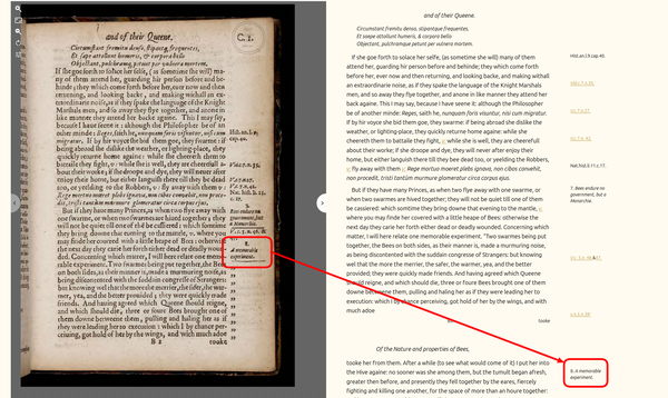 A detail of showing an example of a misaligned marginal note