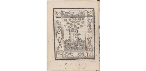 An early modern engraving depicting bees escaping from a pot over a fire
