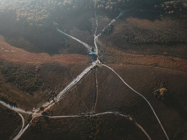 Aerial view of connecting roads