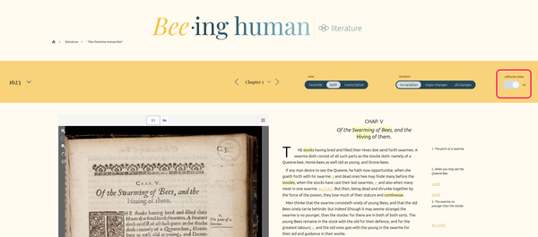 A detail screenshot showing the editorial notes switch in the on position