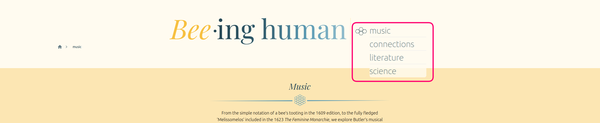 A detail screenshot of the top of the website, with a the view selector option clicked